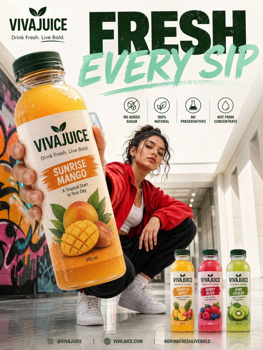Urban fruit juice ad poster — GPT Image 2 example by @AIwithSarah_