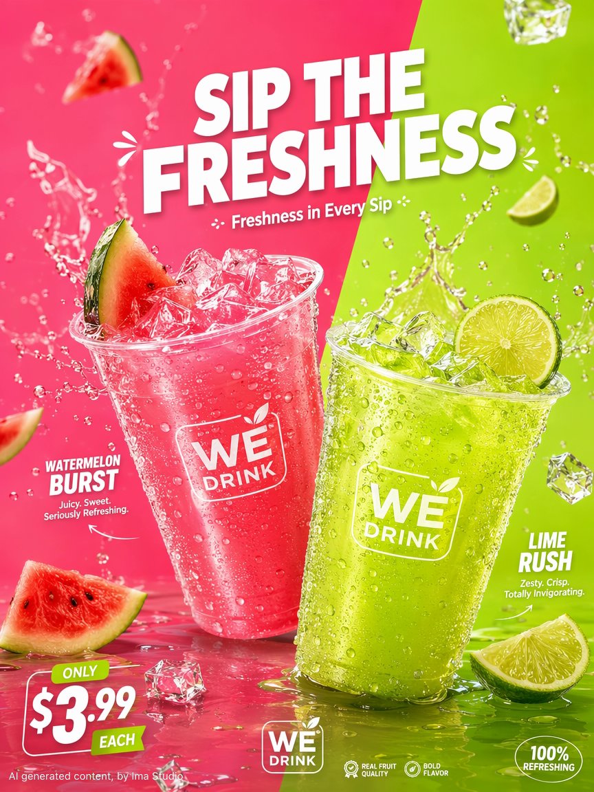 Watermelon Lime Beverage Ad Poster — GPT Image 2 example by @ShamiWeb3