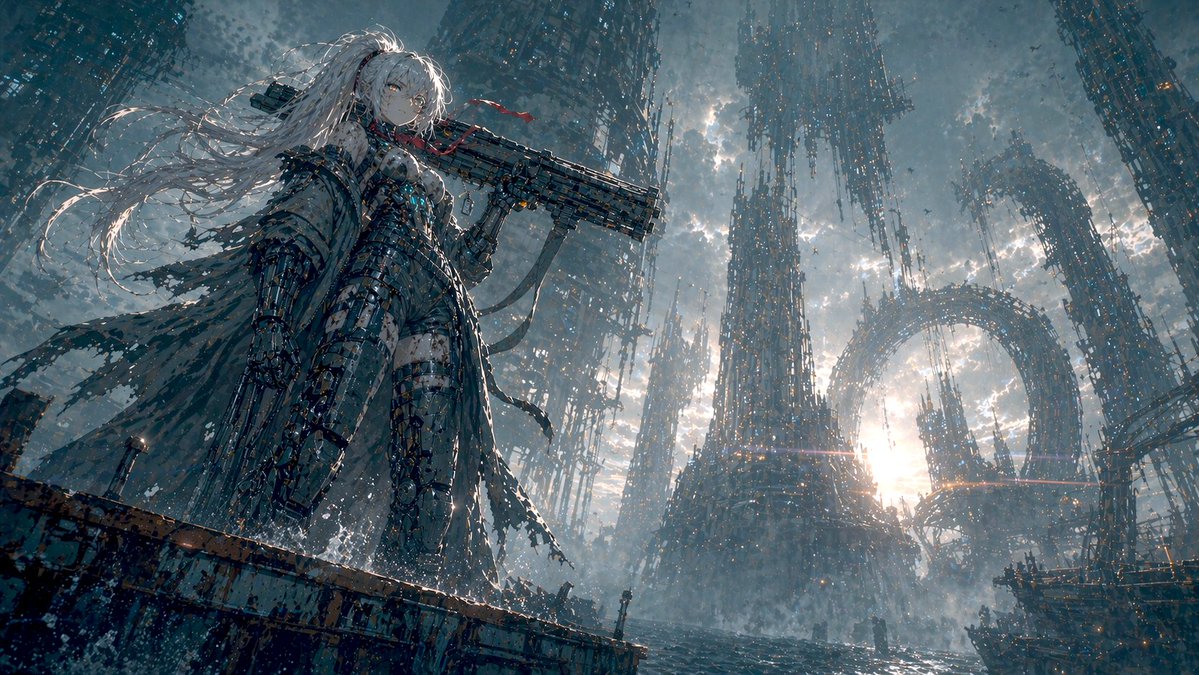 Mecha Girl Sea-City Key Visual — GPT Image 2 example by @old_pgmrs_will