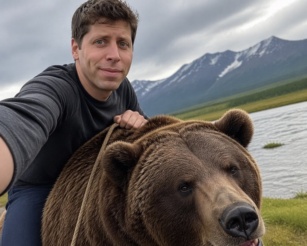 Sam Altman Bear Selfie — GPT Image 2 example by @JustinGorya