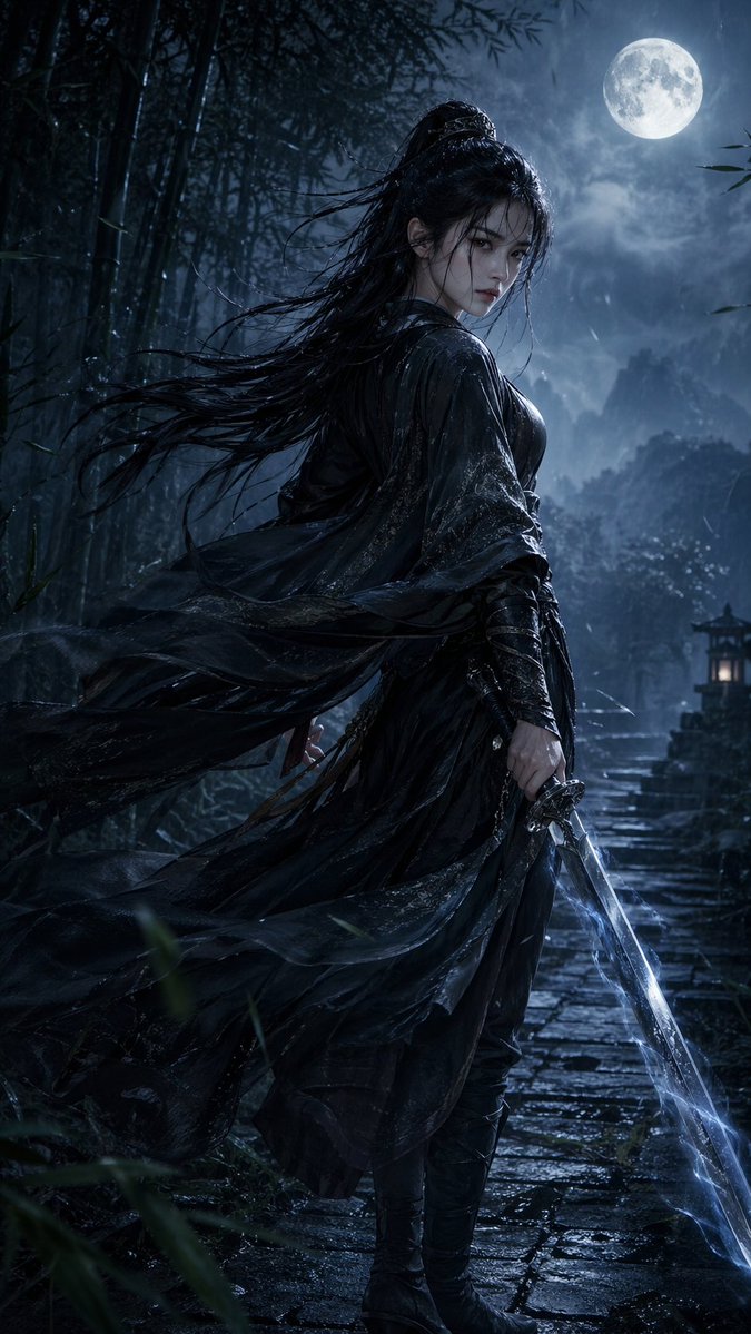 Vertical Wuxia Heroine Portrait — GPT Image 2 example by @CoderDaMing