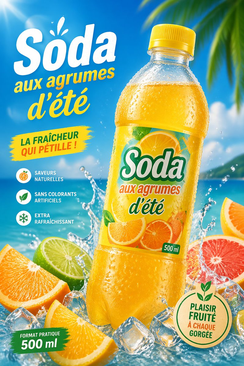 E-commerce Main Image - Tropical Citrus Soda Ad Poster — GPT Image 2 example by @edimakorfr