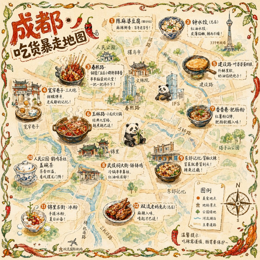 Chengdu Food Map Illustration — GPT Image 2 example by @Panda20230902