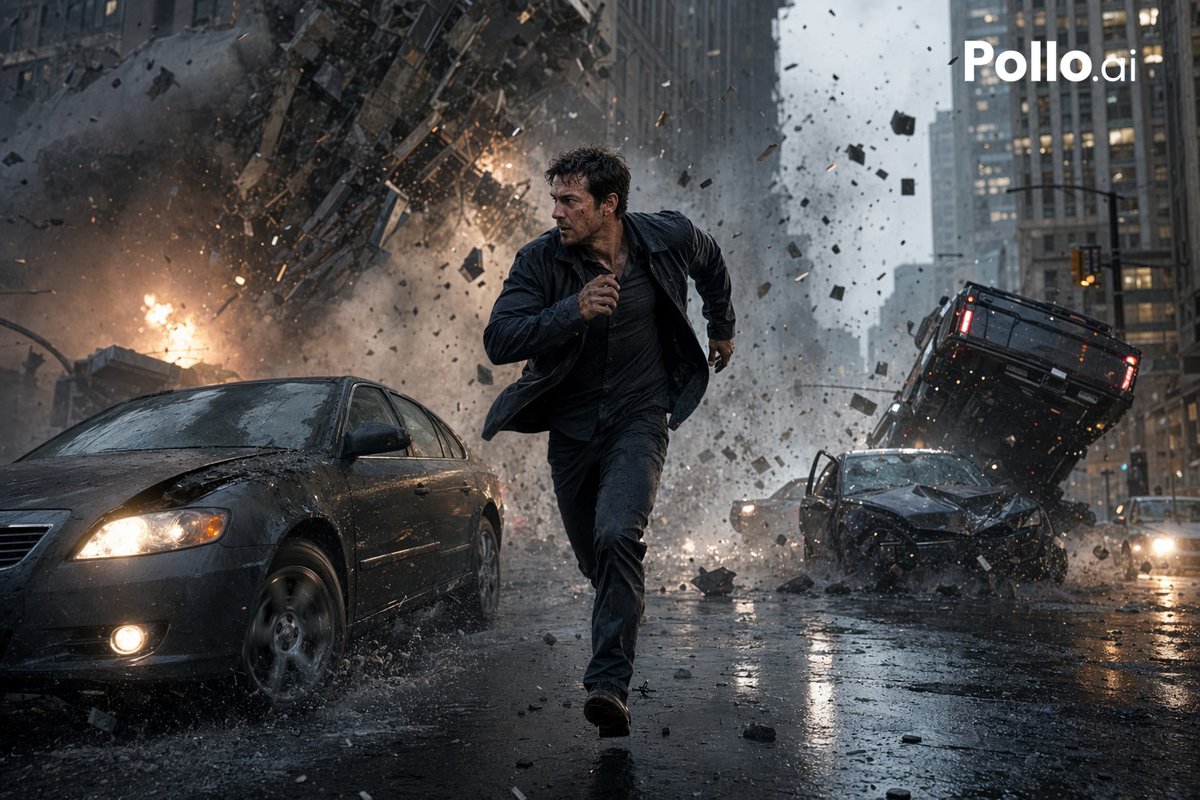 Cinematic City Explosion Chase — GPT Image 2 example by @Gugombly